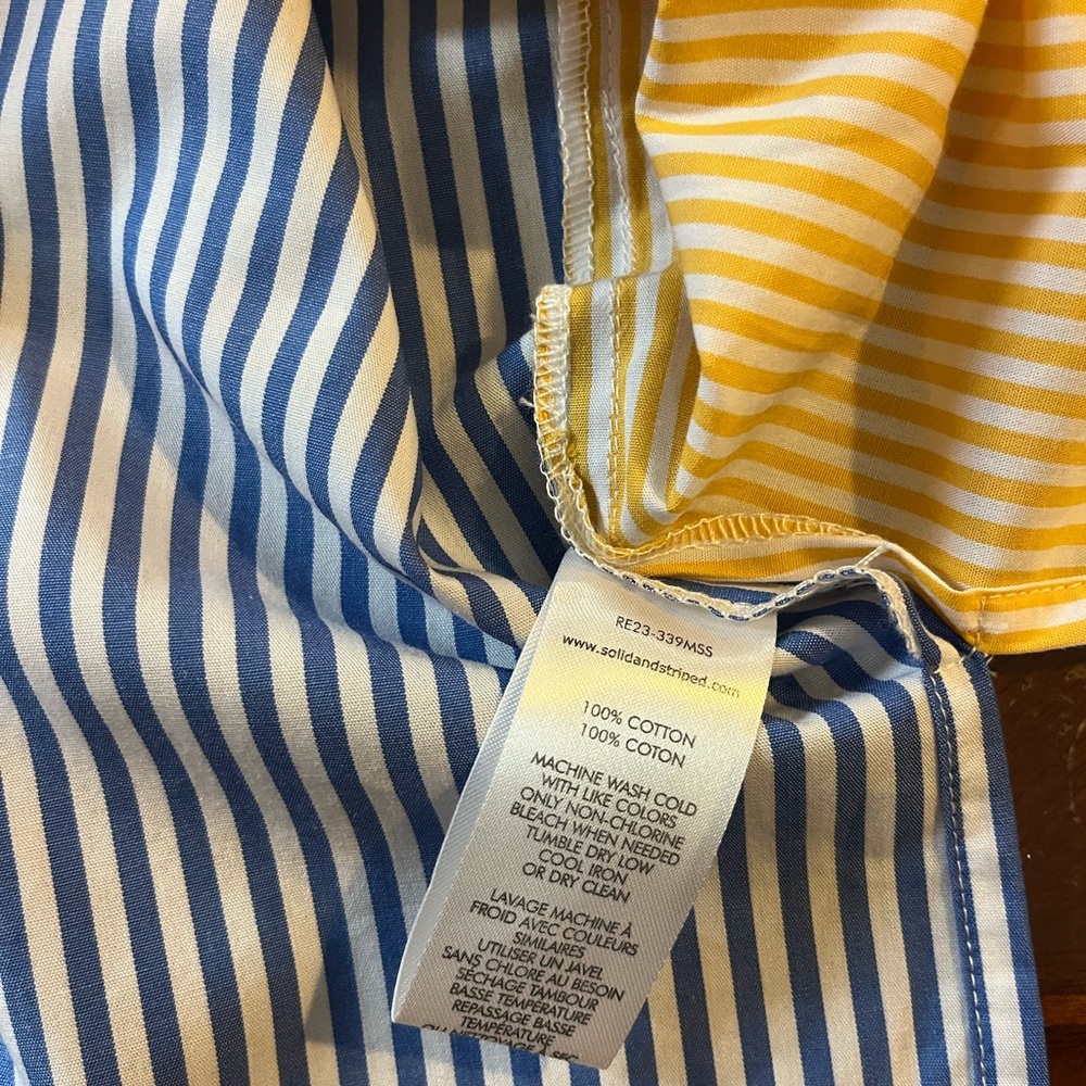 SOLID & STRIPED NWT Cabana Mini Shirt Dress Medium Blue Orange Yellow Stripe - Picture 9 of 10